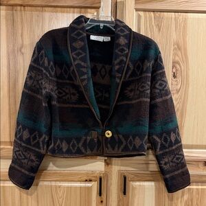 Christopher & Banks Cropped Wool Blend Aztec Western Geometric Blazer Jacket
